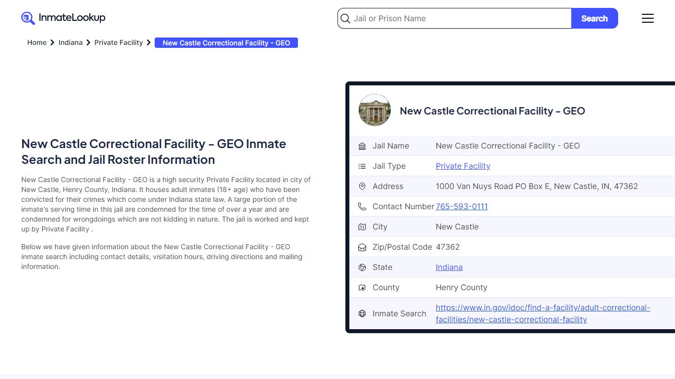 New Castle Correctional Facility - GEO Inmate Search, Jail Roster ...